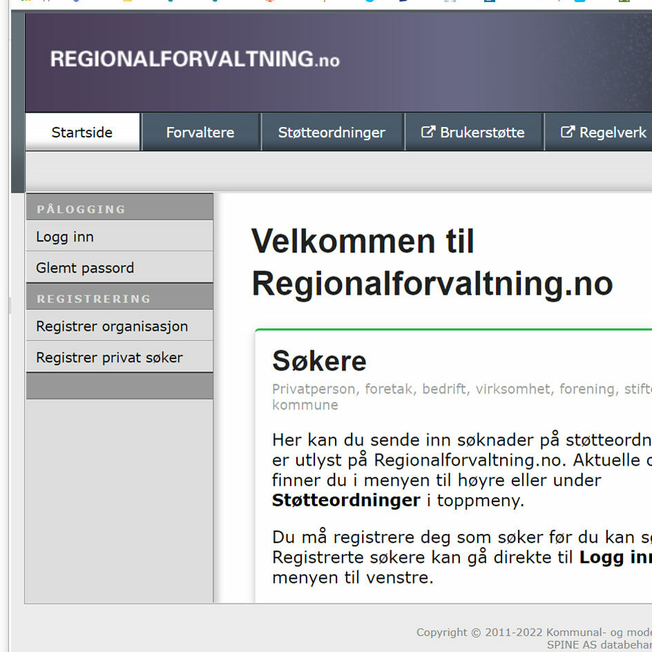 Skjermdump frå regionalforvaltning. no